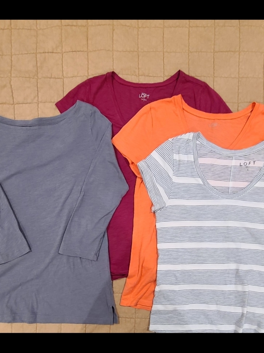 LOFT Mixed Tee Bundle - Plum, Coral, Slate & Striped Off-white/black